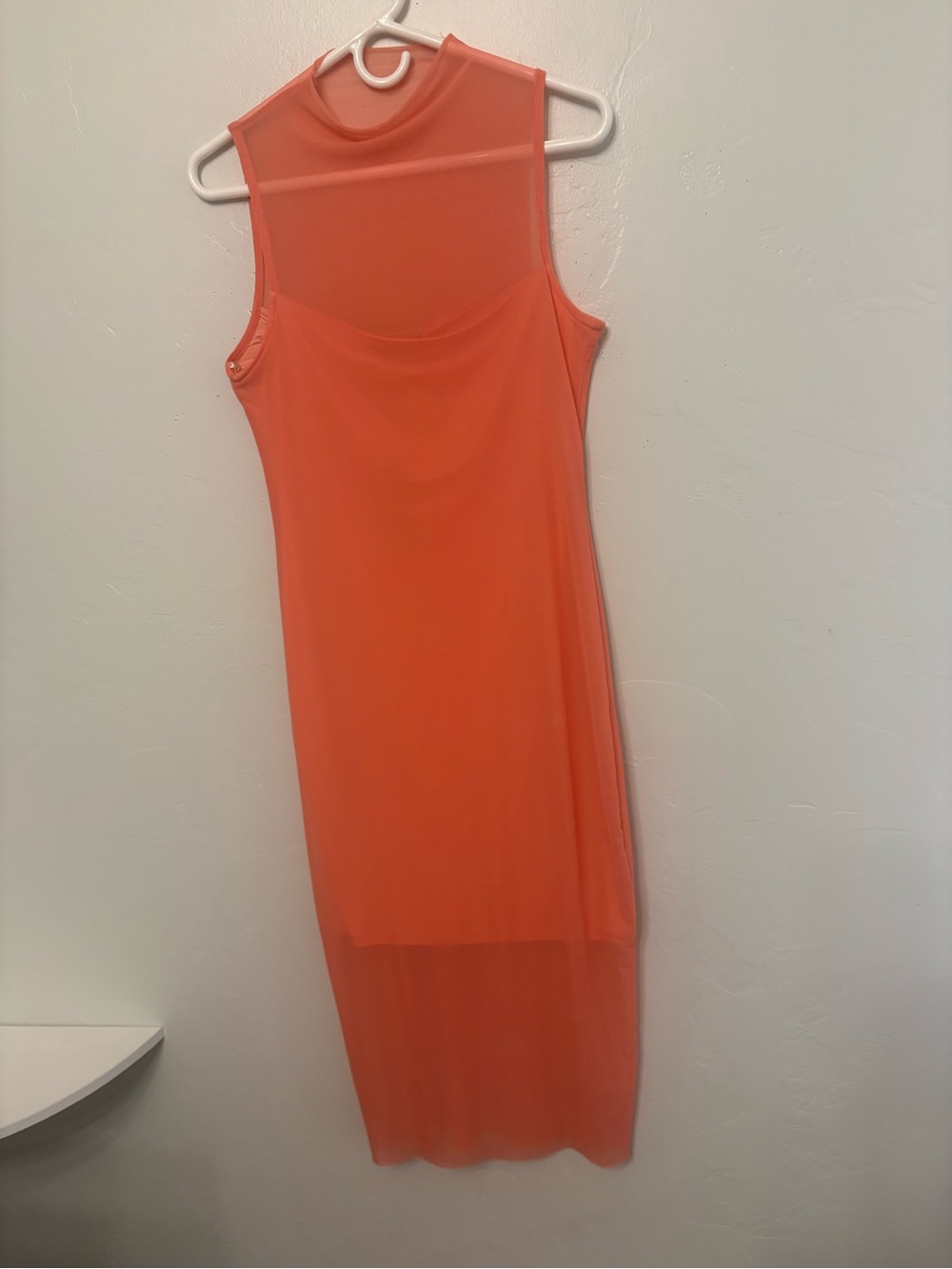 Steve Madden Sidra Mock-Neck Mesh Midi Dress - Sugar Coral (Size M)